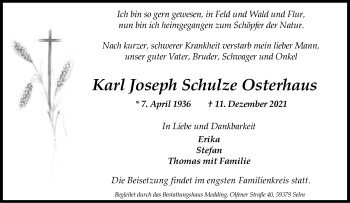 Anzeige von Karl Joseph Schulze Osterhaus 