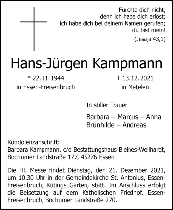 Anzeige von Hans-Jürgen Kampmann 