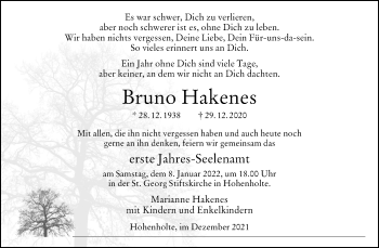 Anzeige von Bruno Hakenes 