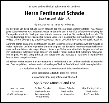 Anzeige von Ferdinand Schade 