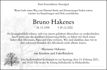 Anzeige von Bruno Hakenes 