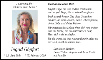 Anzeige von Ingrid Göpfert 