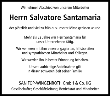 Anzeige von Salvatore Santamaria 