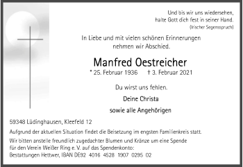 Anzeige von Manfred Oestreicher 