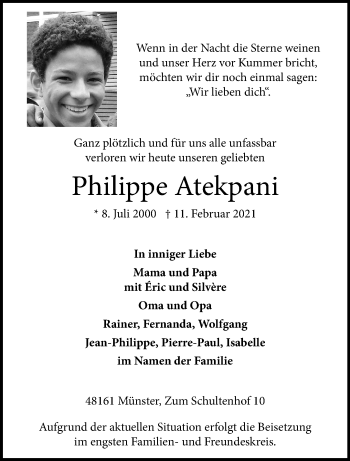 Anzeige von Philippe Atekpani 