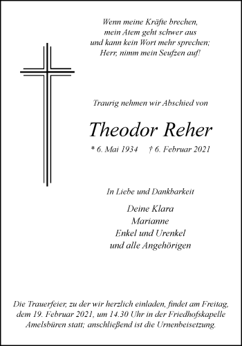 Anzeige von Theodor Reher 