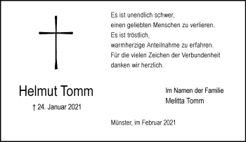 Anzeige von Helmut Tomm 