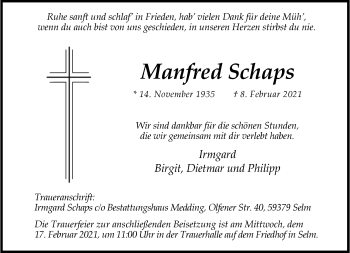 Anzeige von Manfred Schaps 