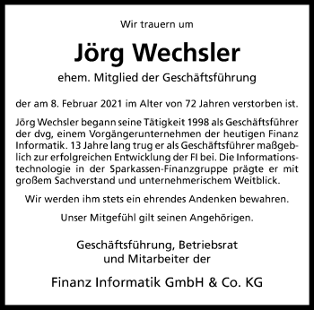 Anzeige von Jörg Wechsler 