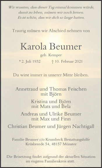 Anzeige von Karola Beumer 