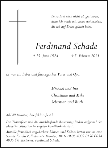 Anzeige von Ferdinand Schade 