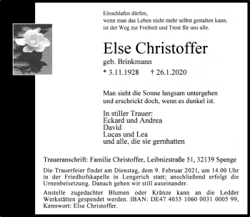 Anzeige von Else Christoffer 