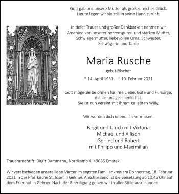 Anzeige von Maria Rusche 