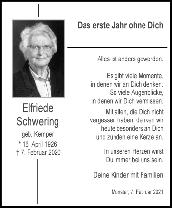 Anzeige von Elfriede Schwering 