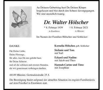 Anzeige von Walter Hölscher 