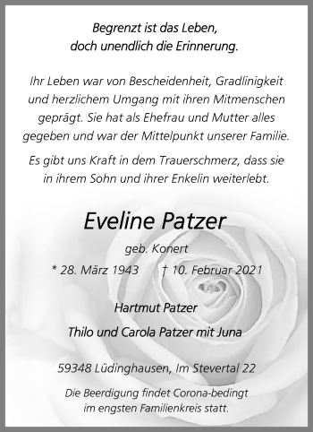 Anzeige von Eveline Patzer 