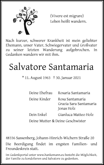 Anzeige von Salvatore Santamaria 