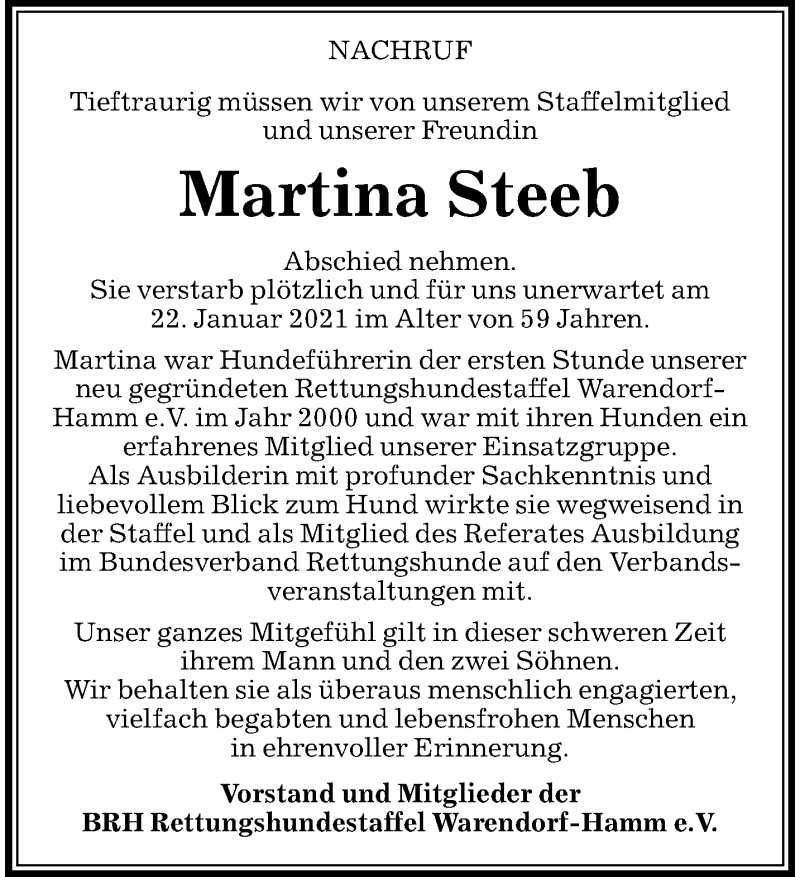 Traueranzeigen Von Martina Steeb Www Trauer Ms