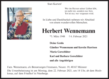 Anzeige von Herbert Wennemann 