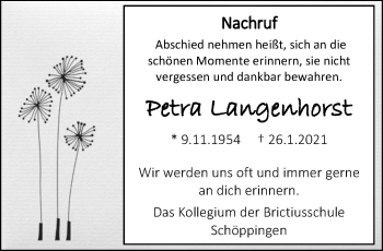 Anzeige von Petra Langenhorst 