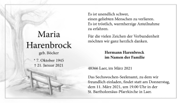 Anzeige von Maria Harenbrock 