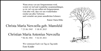 Anzeige von Christian Maria Antonius Newzella 