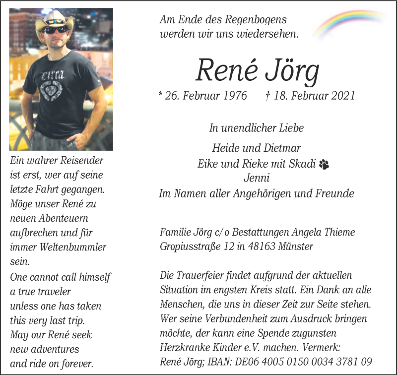  Traueranzeige für Rene Jörg vom 06.03.2021 aus 