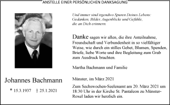 Anzeige von Johannes Bachmann 