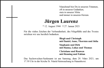 Anzeige von Jürgen Laurenz 