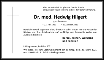 Anzeige von Hedwig Hilgert 