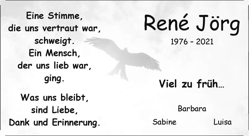  Traueranzeige für Rene Jörg vom 06.03.2021 aus 