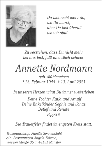 Anzeige von Annette Nordmann 