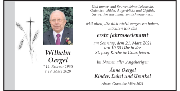 Anzeige von Wilhelm Oergel 