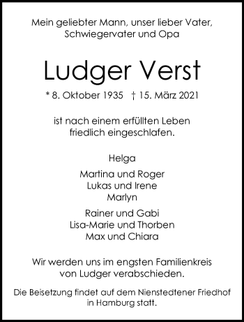 Anzeige von Ludger Verst 