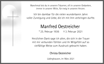 Anzeige von Manfred Oestreicher 