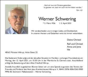 Anzeige von Werner Schwering 