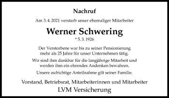 Anzeige von Werner Schwering 