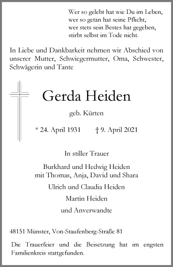 Anzeige von Gerda Heiden 