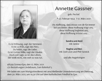 Anzeige von Annette Gassner 