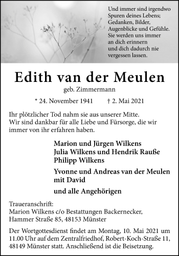 Anzeige von Edith van der Meulen 