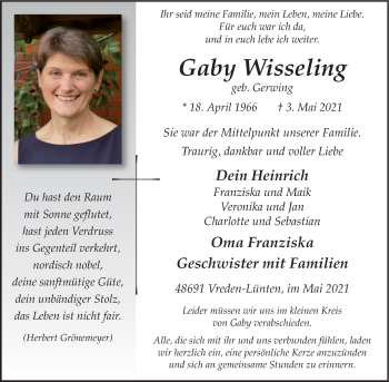 Anzeige von Gaby Wisseling 