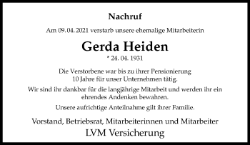 Anzeige von Gerda Heiden 