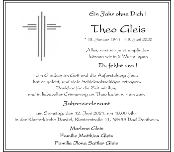 Anzeige von Theo Gleis 