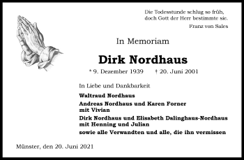 Anzeige von Dirk Nordhaus 