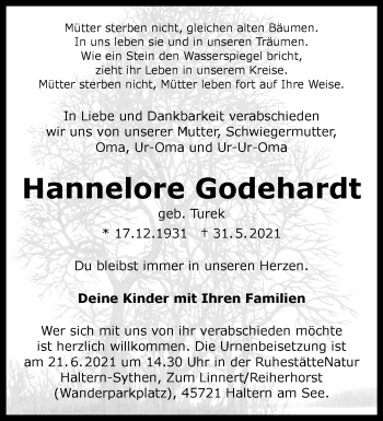 Anzeige von Hannelore Godehardt 