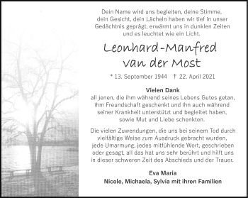 Anzeige von Leonhard-Manfred van der Most 