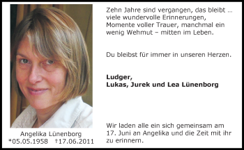 Anzeige von Angelika Lünenborg 