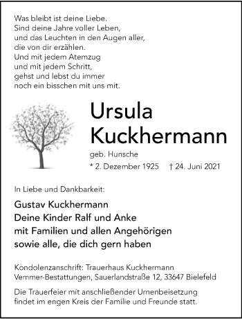 Anzeige von Ursula Kuckhermann 