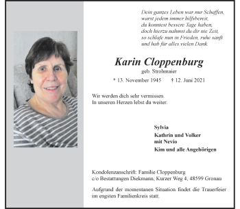 Anzeige von Karin Cloppenburg 