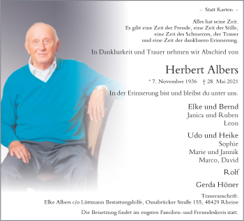 Anzeige von Herbert Albers 